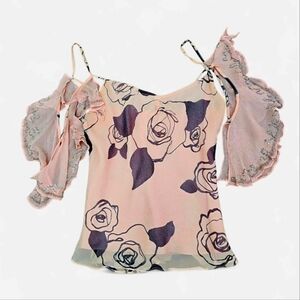 Rebecca Taylor Pink Silk Cold Shoulder Ruffled Top, Size 4